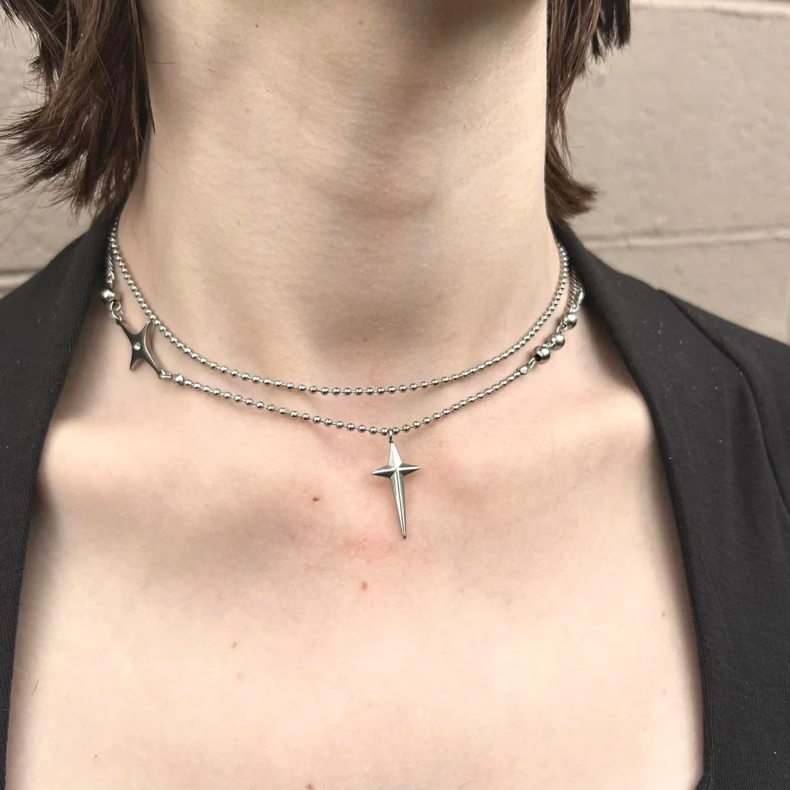 Многослойное ожерелье-чокер ручной работы из нержавеющей стали с бусинами и