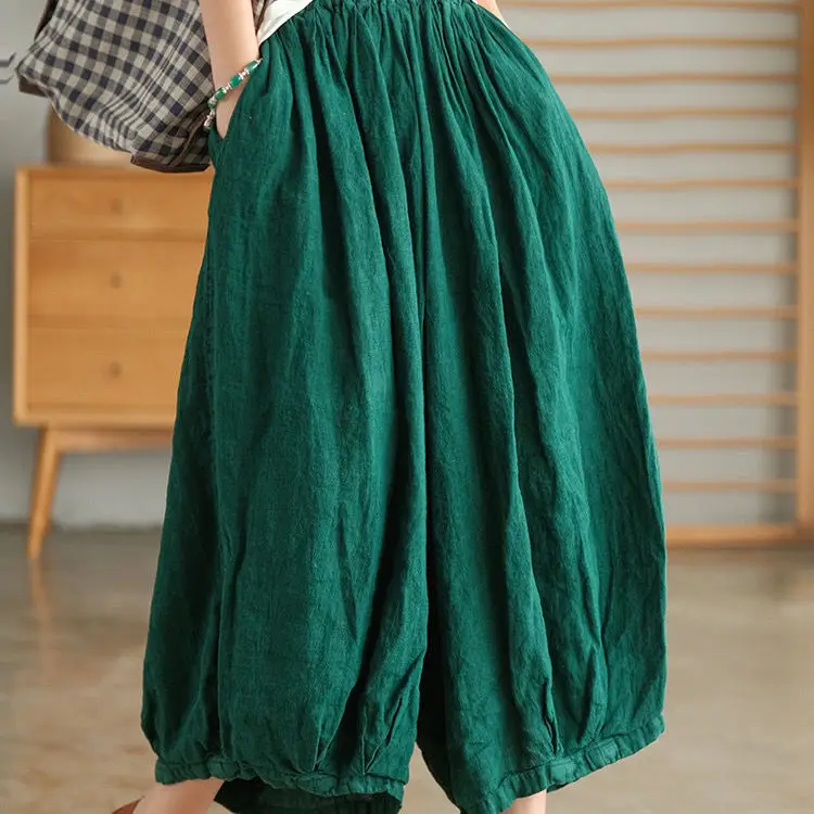

2022 Summer Linen Bloomers Ladies Elastic Waist Loose Casual Pants