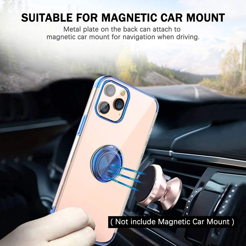 Plating Transparent Magnetic Case For iPhone 14 13 12 11 Pro Max XS XR X 7 8 Plus Shell Silicone Cover With Ring Holder Stand