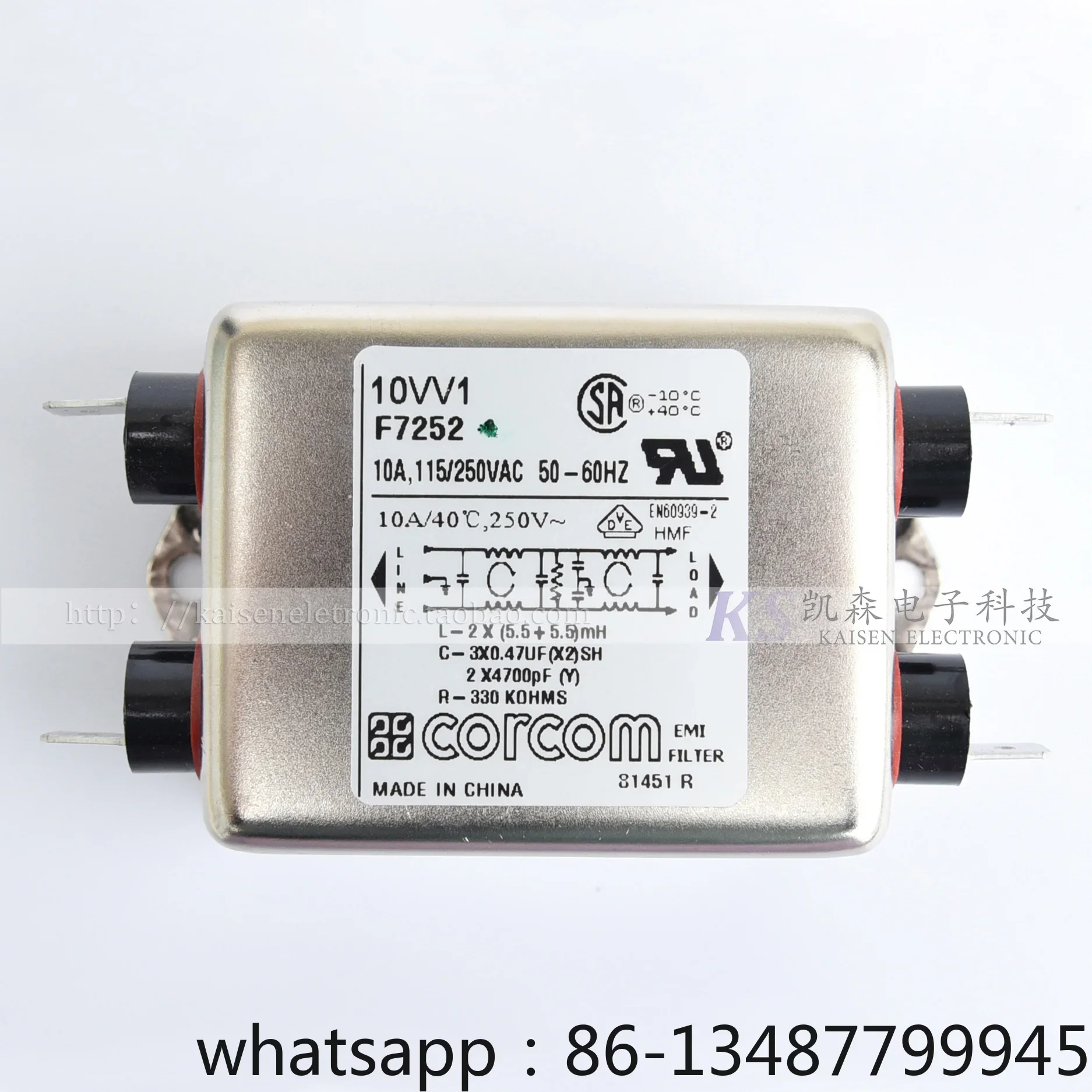 Фото 10VV1 10A F7252 6609043-3 Фильтр Corcom VDE для беговых дорожек, защита от электромагнитных помех №1
