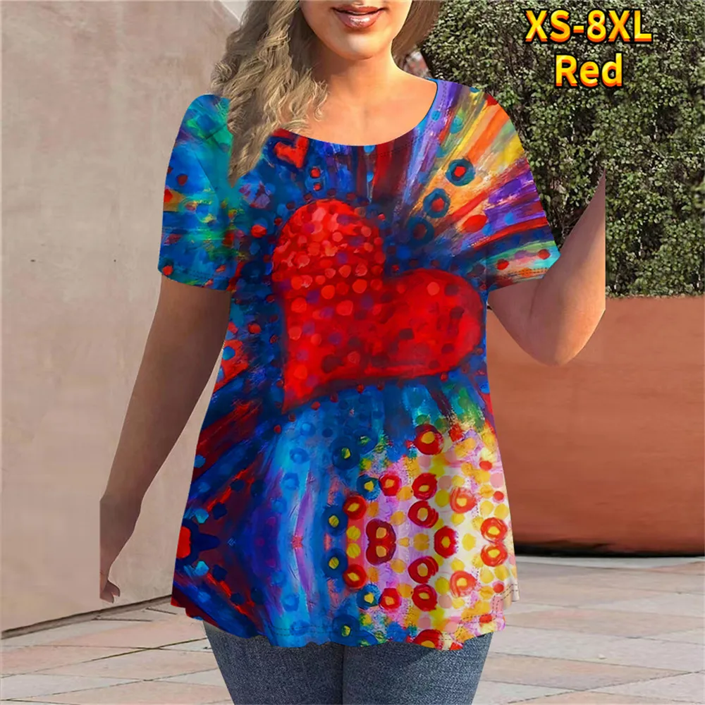 

Women Tshirt Elegant Love 3D Printed Elegant Short-Sleeved 2022 Fall Spring Everyday Street Trend O Neck Trend Pullover Tees