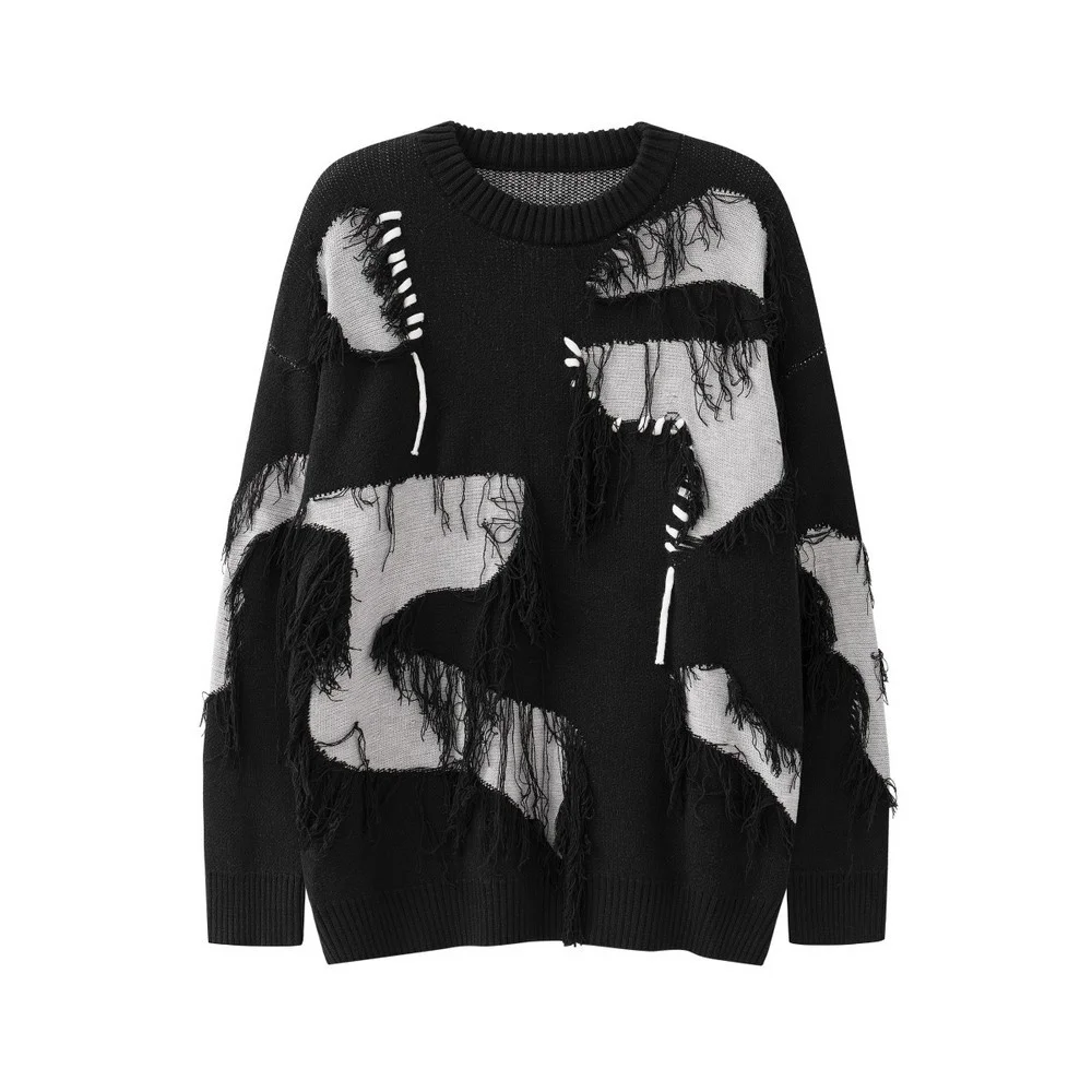 

Patchwork Designer Grunge Frayed Men's Oversize Sweater Gothic Clothes Men Aesthetic Clothing for Women Pullover y2k Streetwear