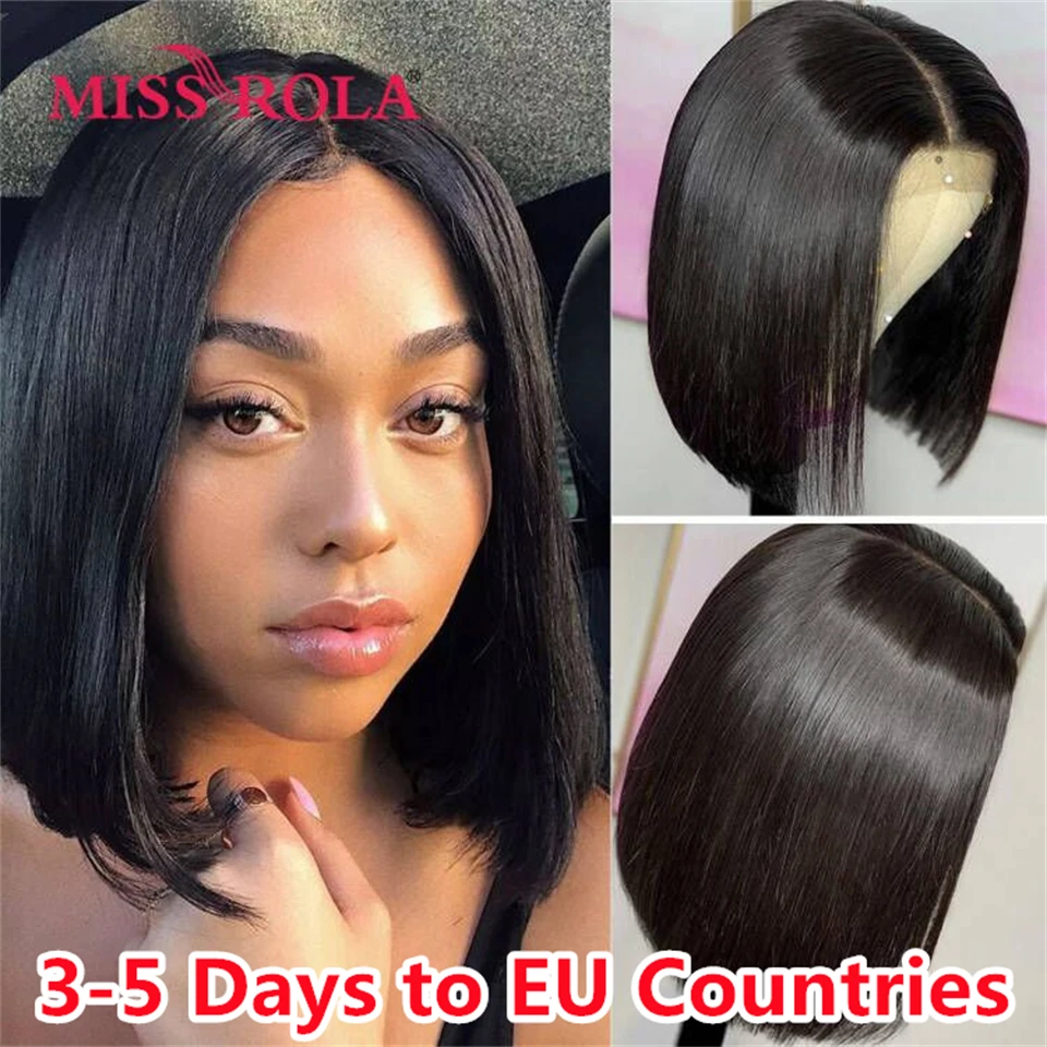 Miss Rola Hair 13x4 Short Bob Lace Front Wig Human Hair Wigs Malaysian Bob Lace Frontal Wigs Remy Straight Hair Wig 150% Density