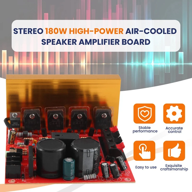 Power Amplifier Audio Board 180W+180W 2.0 Channel FET Speaker Sound Preamplifier Dual AC18V-26V With Fan