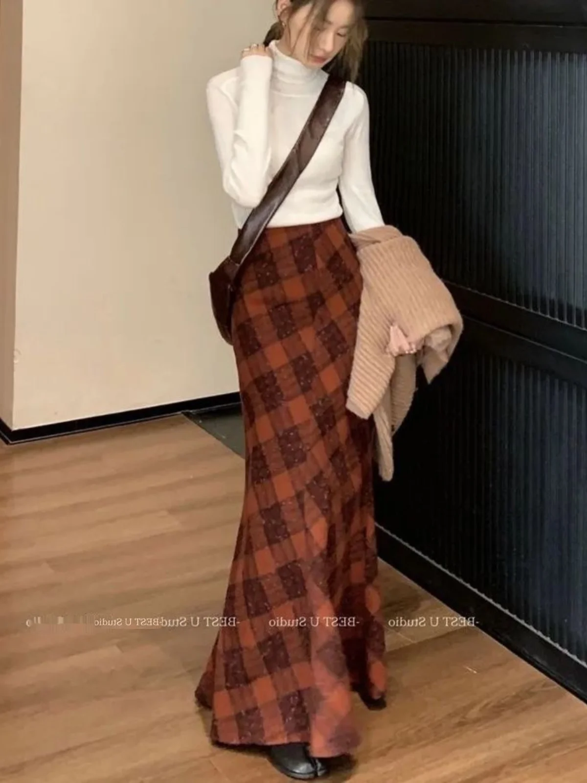 Красная Женская клетчатая юбка А-силуэта в винтажном стиле Y2k асимметричная