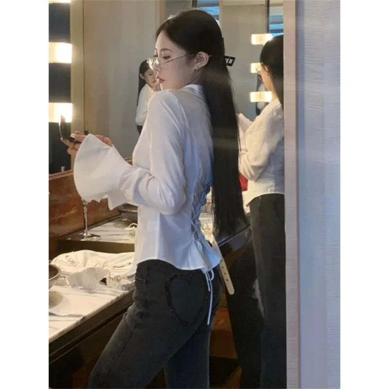 Корейская модная женская рубашка элегантная черная с длинным рукавом Gyaru