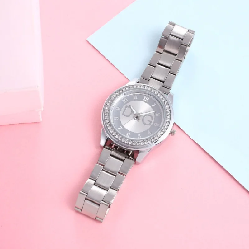 Fashion Luxury DQG Brand Ladies Watch Gold And Silver Stainless Steel Water Resistant Diamond Digital Quartz Watches For Women