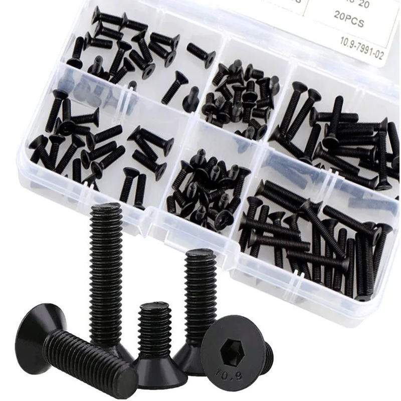 

DIN7991 M2 M2.5 M3 M4 Grade 10.9 Hex Socket Flat Head Machine Screw Countersunk Hexagon Bolt Assortment kit Set