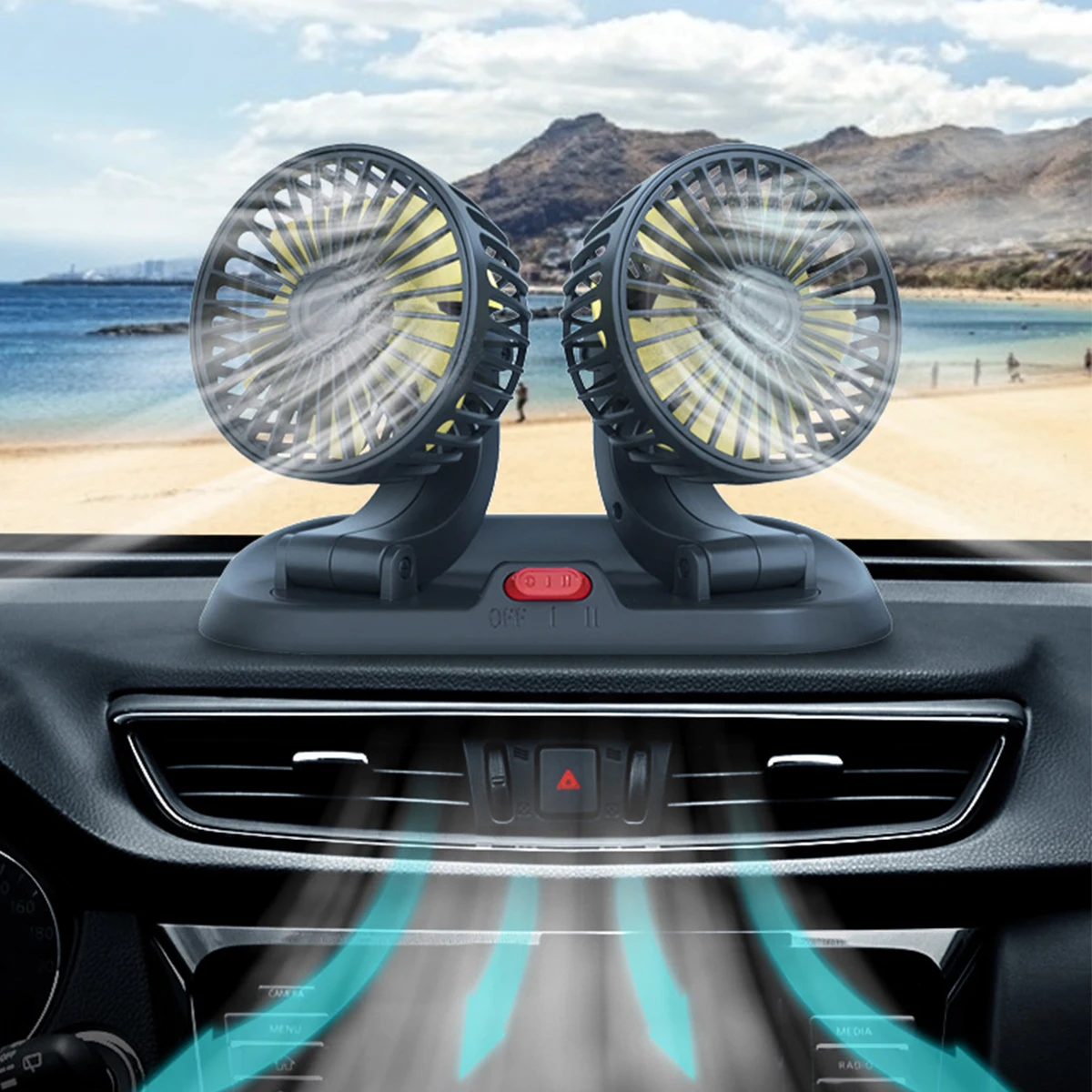 24V/12V Car Fan Summer Cooling Adjustable Double-head 360 Degree Low Noise Cooler Air Strong Wind Accessories |