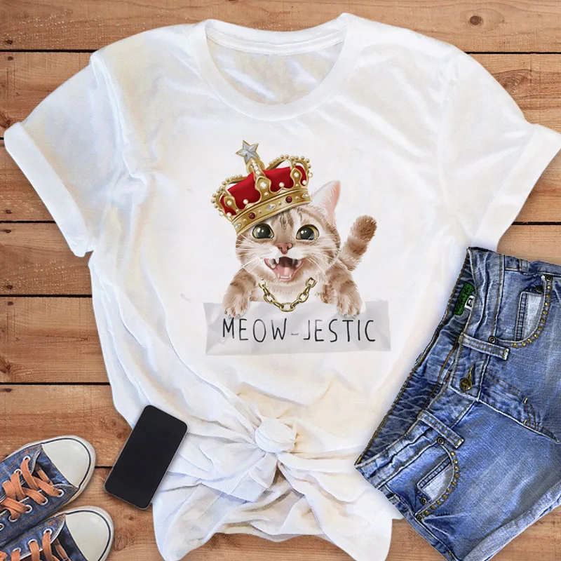 

2022 Ladies T Shirts Cute Cat T Shirt Tops Women Harajuku Clothing Streetwear Kawaii Women Fashion Tops.