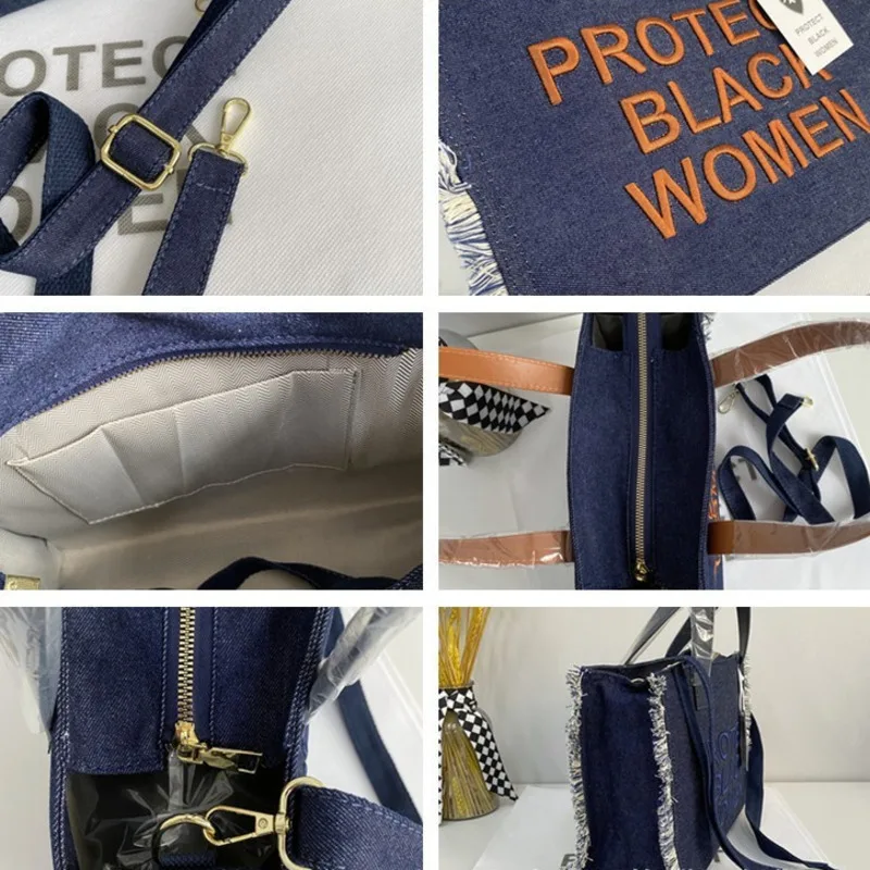 Elegant Ladies Denim Tote Bags Protect Balck Women Shoulder Bags High Capacity Tote Bag For Women Fashionable Women's Handbags