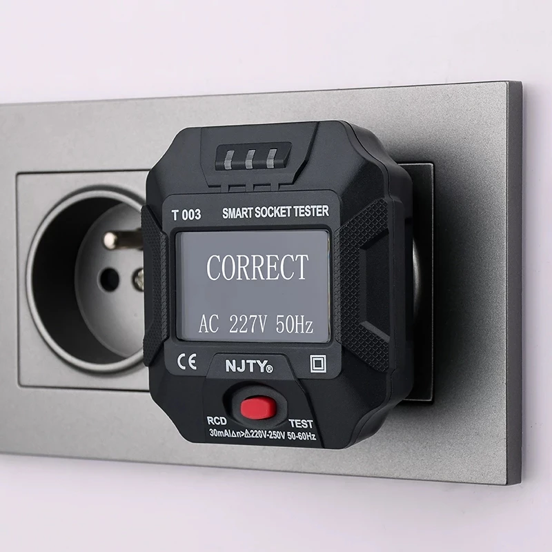 Проверка розетки NJTY большой детектор напряжения RCD30mA с подсветкой вилка