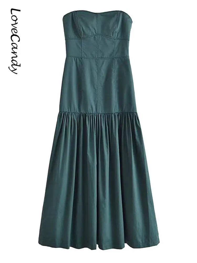 

Vintage Women Patchwork Pleated Chest Wrap Dress Fashion Off Shoulder Sleeveless Backless Frock Elegant Evening Party Vestidos