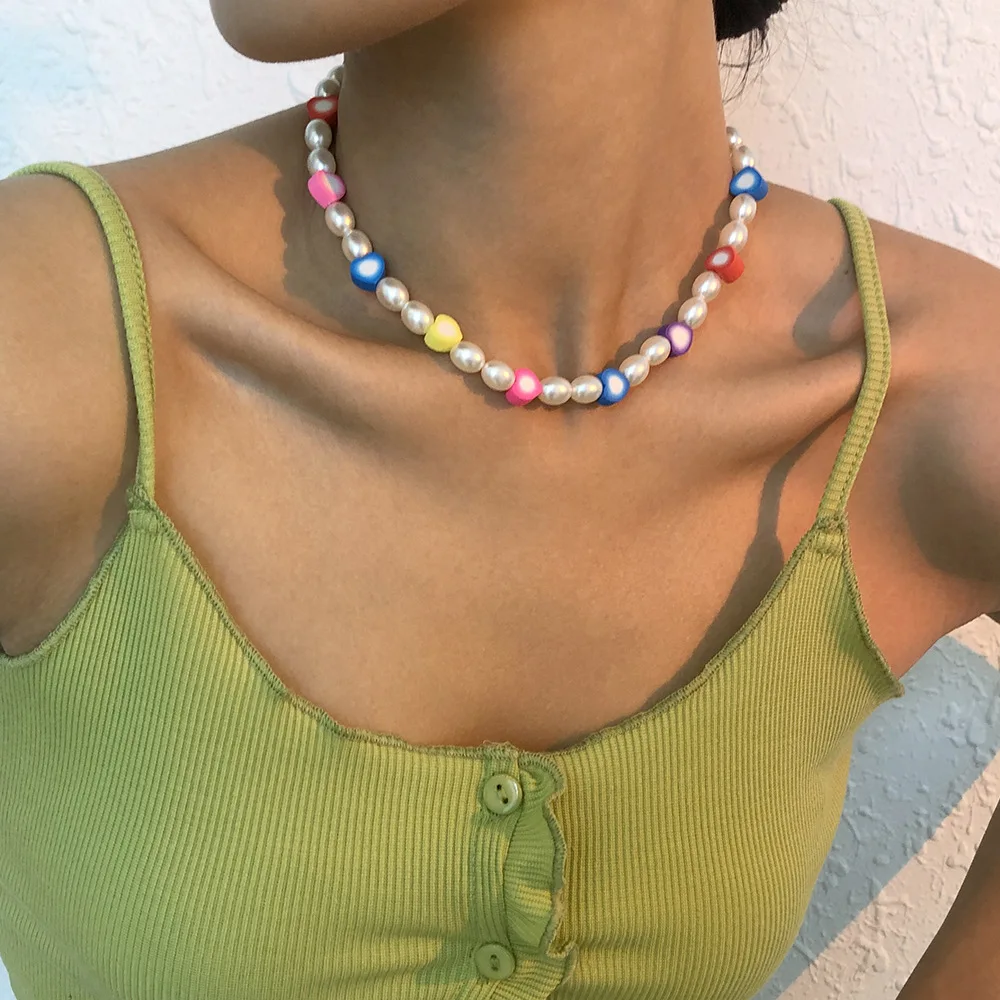 

New Necklace 2021 Europe America Bohemian Imitation Pearl Resin Necklace Geometric Simplicity Fashion Personality Women Necklace