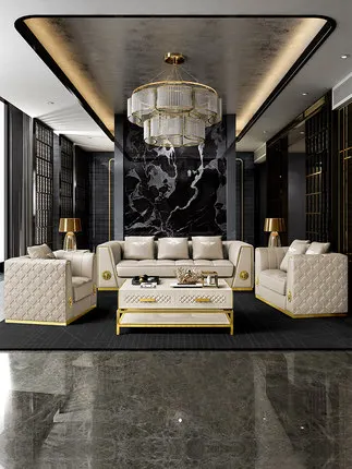 

Современный легкий роскошный простой кожаный диван для гостиной сочетание большая семейная вилла индивидуальный Высокое качество мебель ...