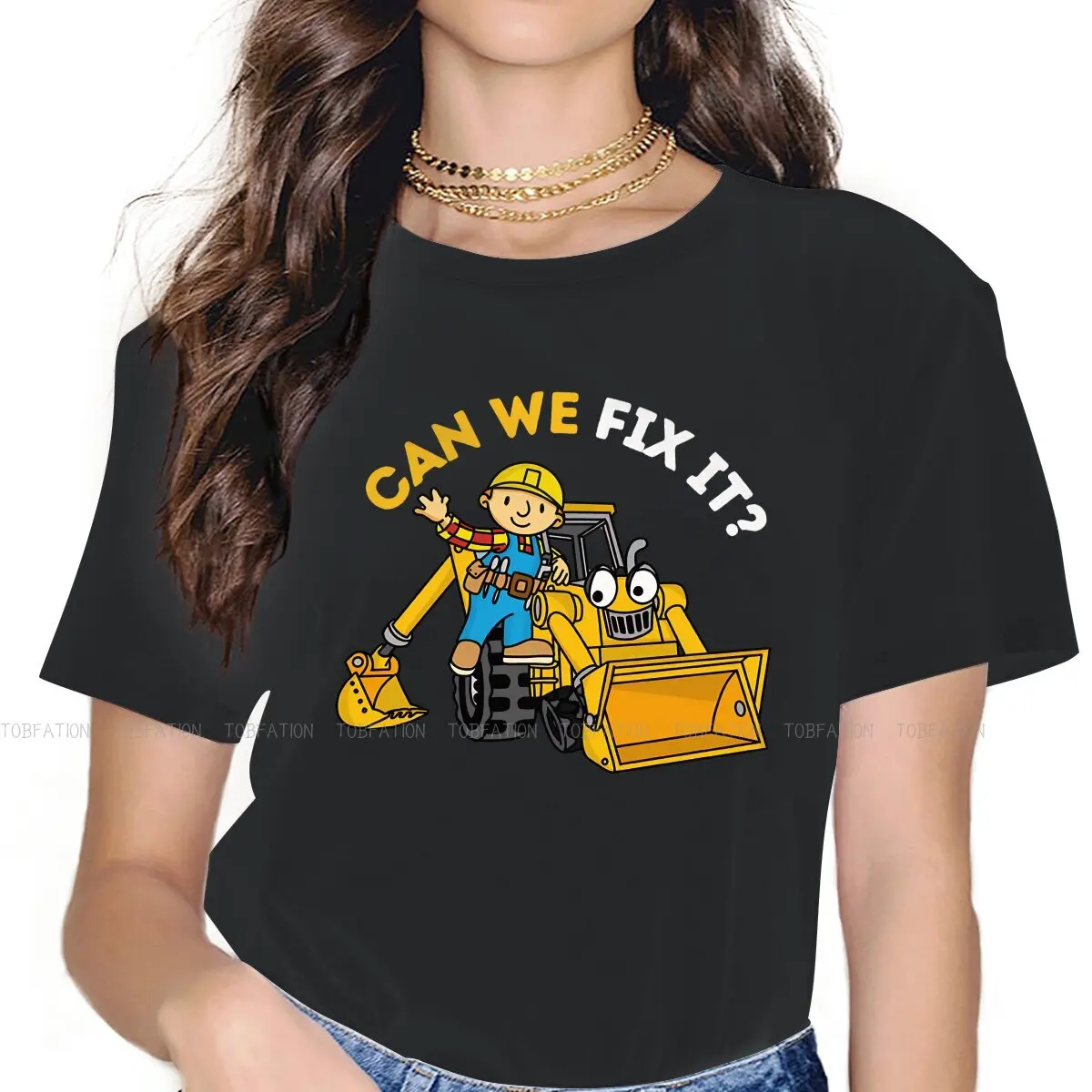 

Can We Fix It Funny Women TShirt Bob the Builder Cartoon Crewneck Girls Tops 4XL Lady T Shirt Funny Fashion Gift