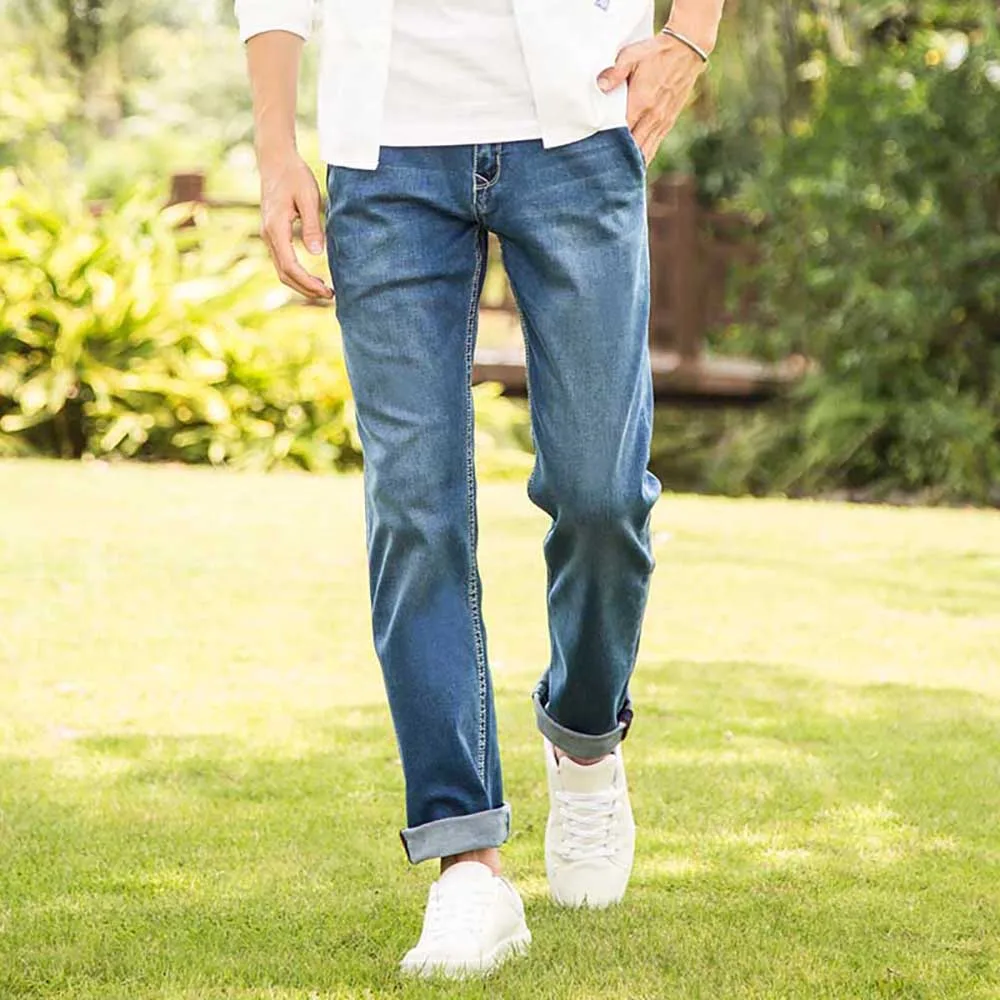 Autumn Winter Straight Loose Denim Pants Men's Casual Jeans Elastic Fashion Trend Baggy Trousers Streetwear Clothing