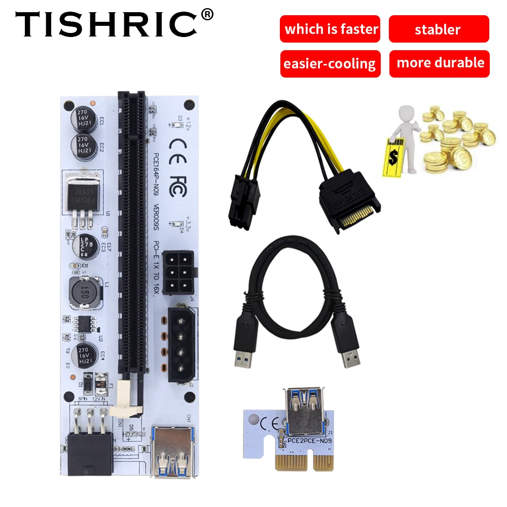 

Кабель-переходник TISHRIC PCIE Riser 009S VER009s PCI-E 16x, USB 3,0, SATA
