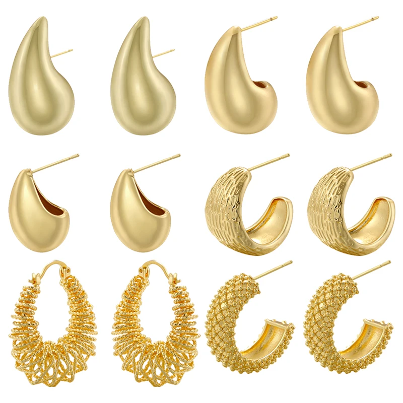 

ZHUKOU Vintage Chunky Dome Drop Earrings for Women Glossy Brass Tear drop Earrings Dupes Lightweight Hoops wholesale VE946