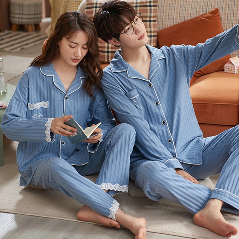 QUHENG Pyjamas Winter Cotton Couple Pajamas Women Long Sleeve Student Set Fashion Handsome Home Sleep for Women Men Sleepwear