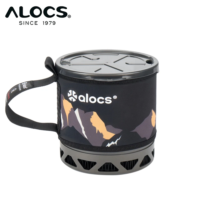 Фото Ультралегкий походный котелок Alocs 1 л (1-квартовый) с теплообменником, термоизоляционным чехлом и крышкой-ситечком для пеших походов и путешествий №1