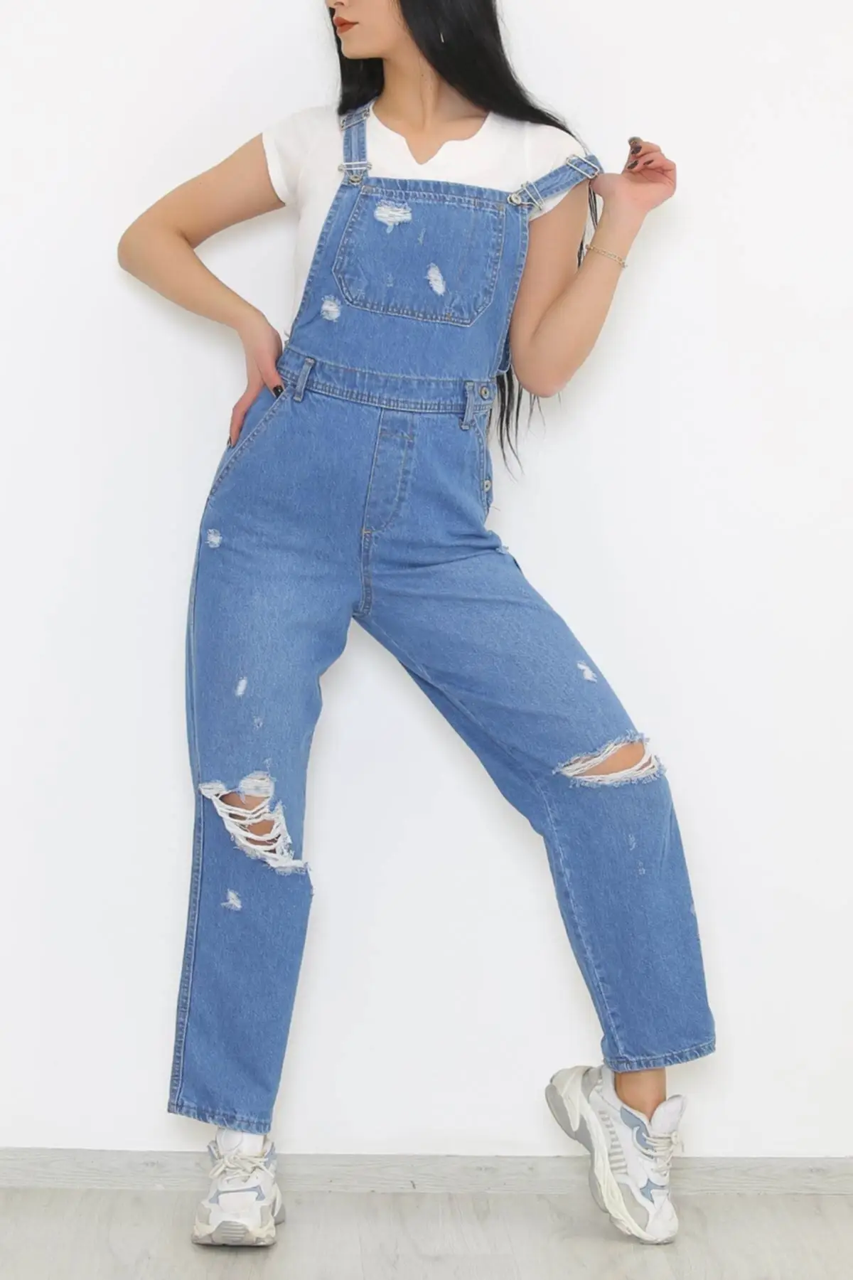 

Women's Overalls Laser Jeans Loose Tops Light Blue Hot Style Quality Fabric Sleeveless Baggy Trousers Casual Jumpsuit