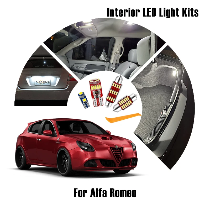 

LED Car Interior Light Kit For Alfa Romeo Giulietta Mito Brera GT Spider Giulia 4C Stelvio 147 156 159 166 Dome Map Lamp Bulb