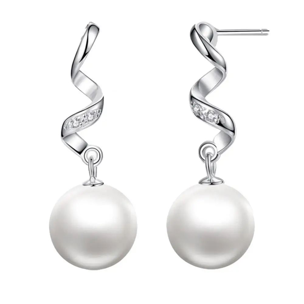 

Wavy Rhinestone Faux Pearl Long Drop Earrings Jewelry Women Valentine's Day Gift