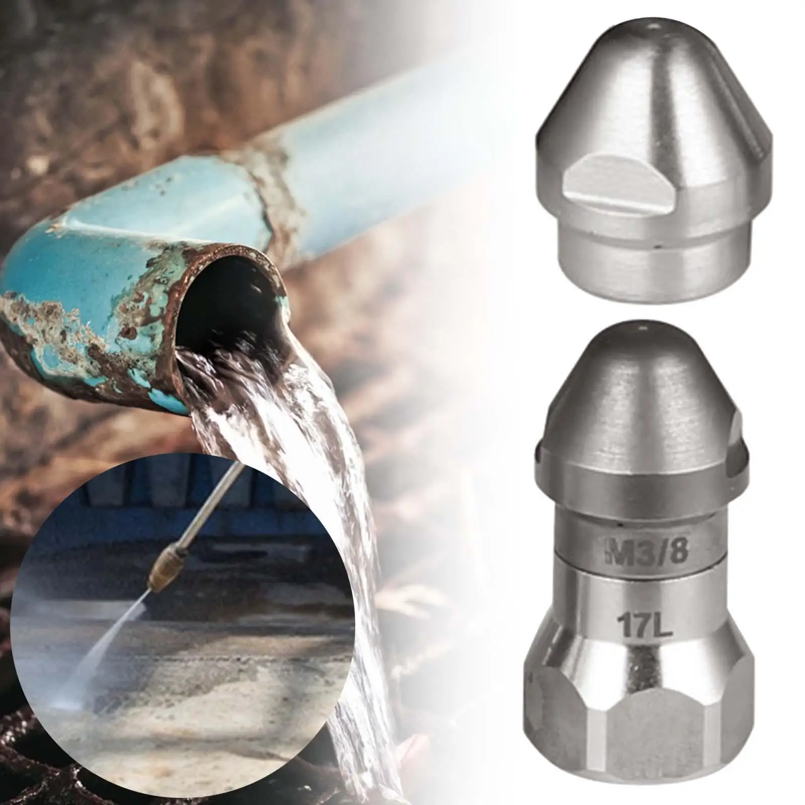 

Sewer Jetter Nozzle Universal Pipeline Dredging Quick Connect Flusher Pipe Nozzles for Garden, Outdoor, Window, Patio, Clean