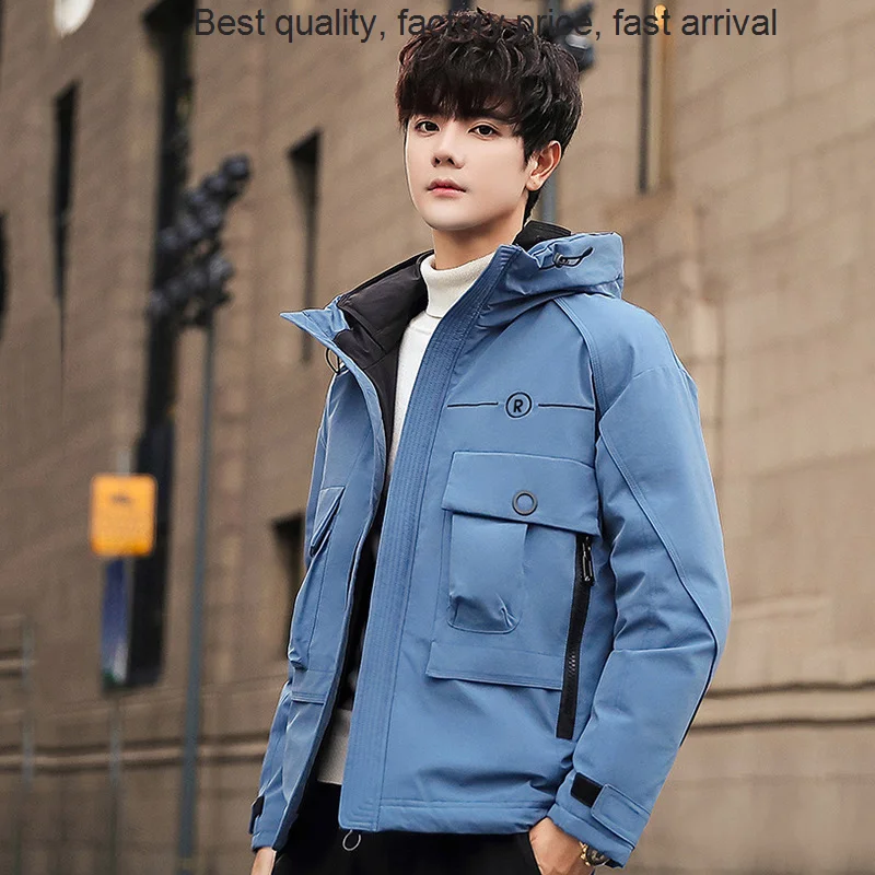 High quality luxury brand Stand Collar Printed Hooded Long Cotton Warm Black Slim Hip Hop Street Style Men's Jacket Coat 1587