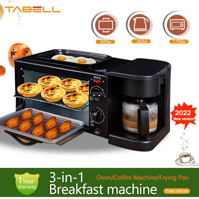 

TABELL 3 in 1 Breakfast Machine Bread Maker Toaster Electric Mini Oven Hot Dog Machine Kitchen Cooking Roti Maker Household
