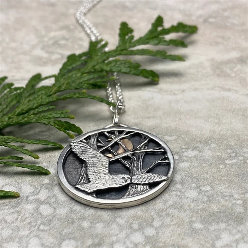 Винтажное ожерелье с подвеской в виде дерева Луны совы круглых кулонов для