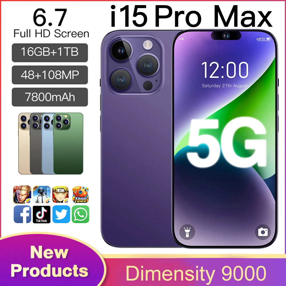 

Смартфон i15 Pro Max, 6,7 дюйма, 4G, 7800 мАч