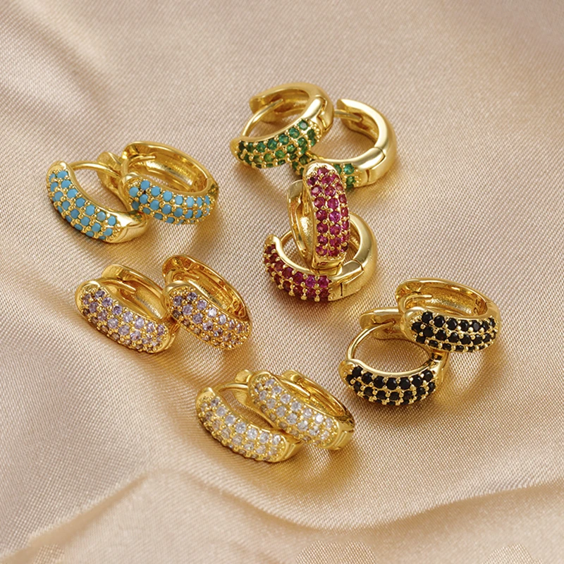 

Роскошные маленькие серьги-кольца Huggie из нержавеющей стали для женщин, разноцветные циркониевые пирсинг в стиле панк серьги, Новое поступление 2023