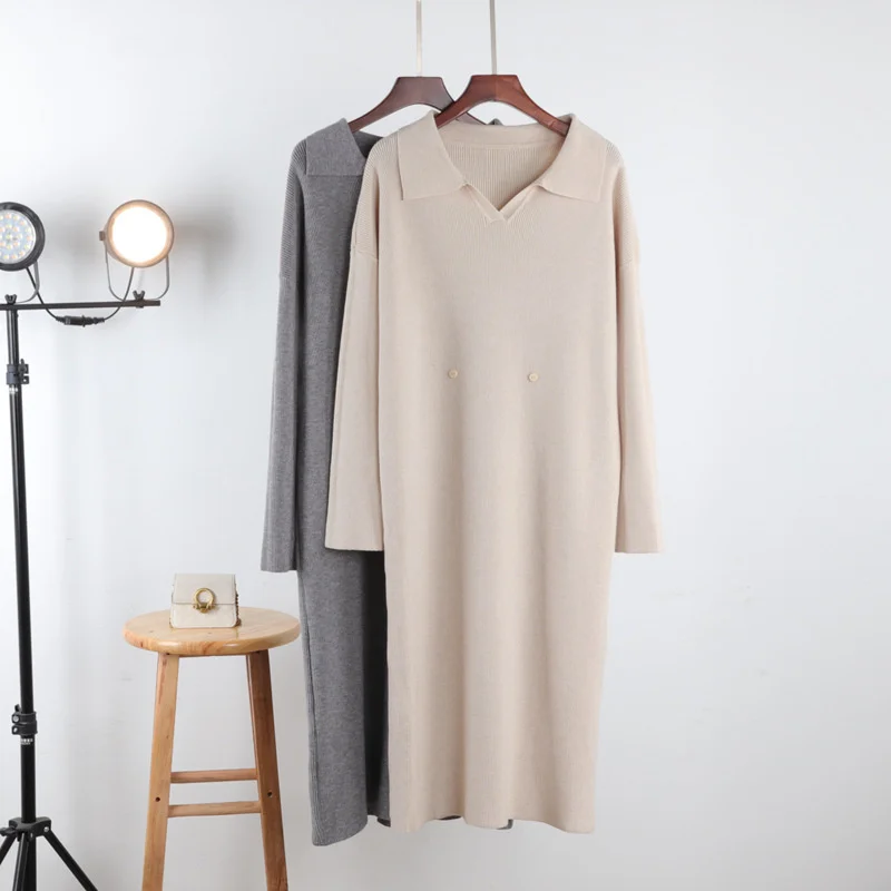 

Прямой свитер, Осень-зима, свободное платье с длинным рукавом, наряд, юбка, Женский пуловер, верхняя одежда, женское базовое платье, элегантная одежда