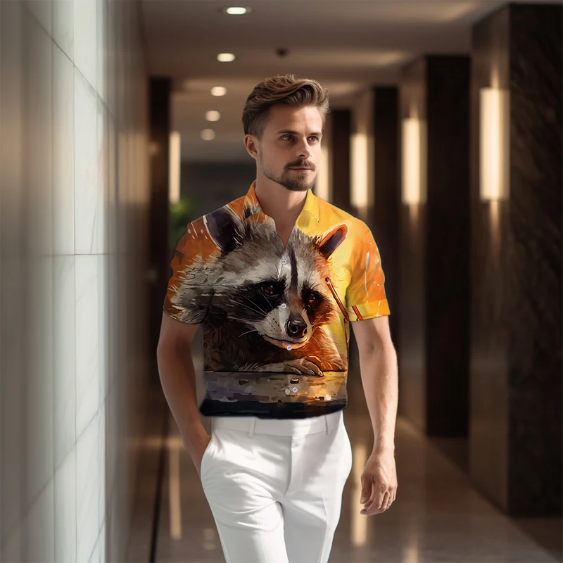 

Outdoor Raccoon 3d Printing Short Sleeve Shirt Fashion Versatile Men's Short Sleeve Shirt Casual Street Shirt Party Shirt
