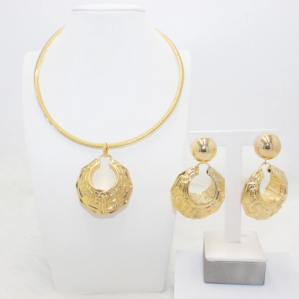 

SUNNICE Gold Plated Copper Hoop Drop Earrings And Pendant Set Wedding Big Jewelry Set