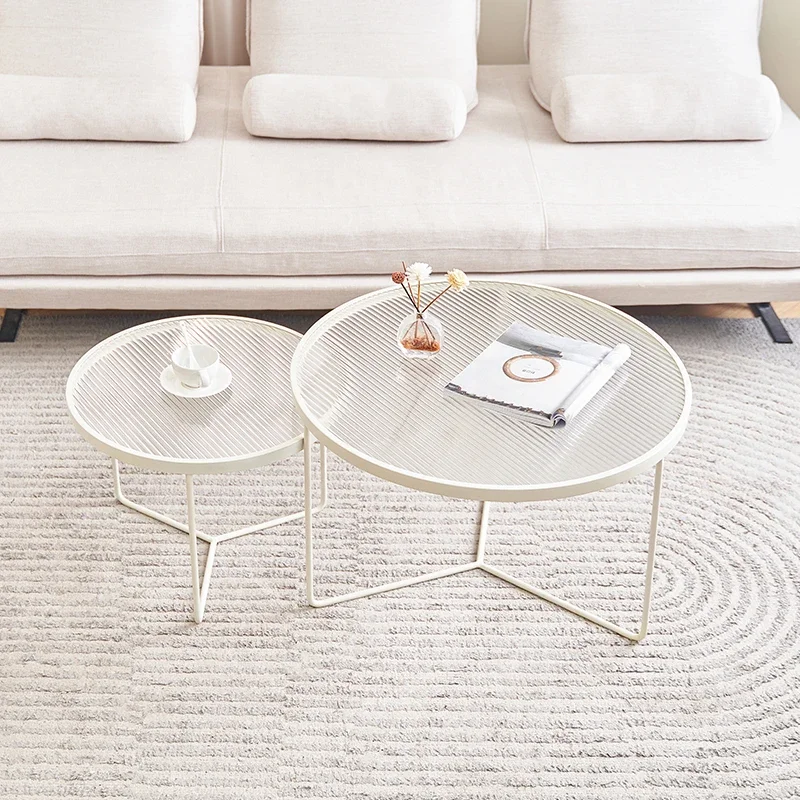 

Metal Glass Coffee Table Transparent Aesthetic Round Designer Set Side Table Low Minimalist Stolik Kawowy Living Room Furniture