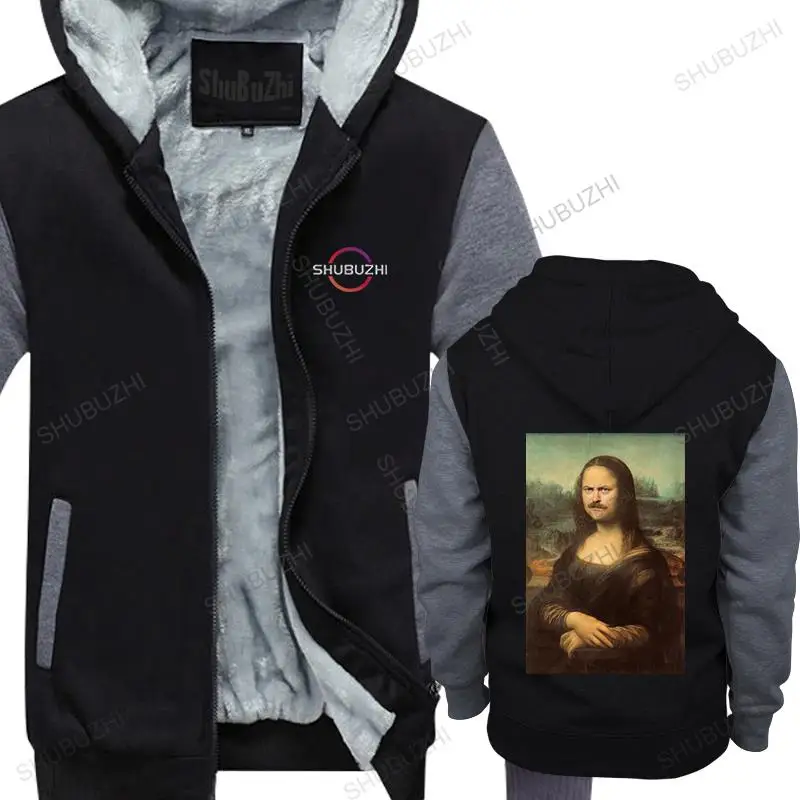 

men's jacket winter coat Funny Mona Ron Swanson fleece hoody Casual warm Cotton Tops hoodies Fun Mona Lisa Loose Clothes Gift