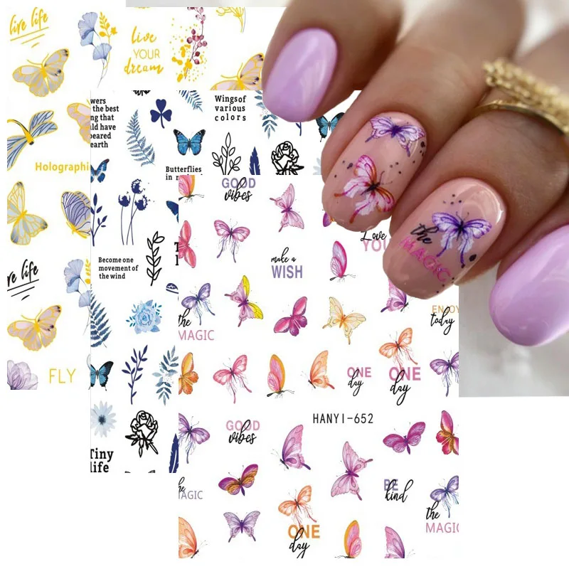 

Blue Purple Butterfly Design Nail Art Stickers Flowers Leaves Self Adhesive Transfer Sliders Manicures Accessories Sticker