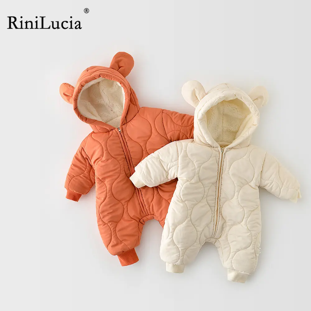 

RiniLucia Baby Clothes Winter Baby Plus Velvet Cotton-padded Jumpsuit Baby Cartoon Long-sleeve Romper Baby Thicken Warm Romper