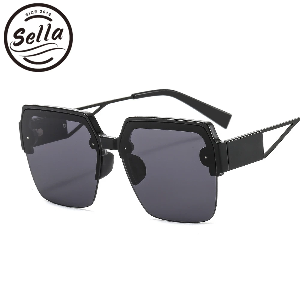 

Sella 2022 Spring New Fashion Women Oversized Square Sunglasses Retro Vintage Semi-Rimless Gradient Lens Summer Ladies Sun Glass