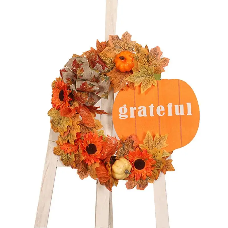 

Осенний венок, Осенний венок для входной двери с тыквой, Осенний венок с кленовыми листьями и тыквой для сбора Рождества, благодарения