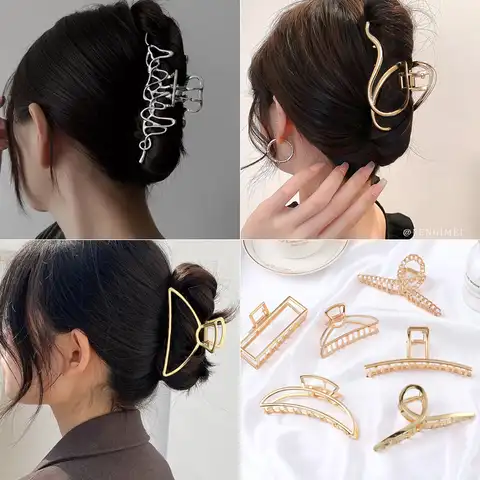 Women's metal hairpin-crab, elegant geometric hair clip with perforation, Korean-style hair accessories