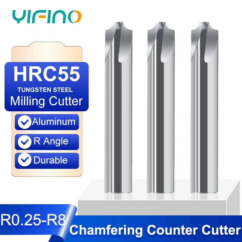 

YIFINO Hrc55 Tungsten Internal Milling Cutter For Aluminum Arc R Angle Milling Cutter Tungsten Steel Chamfering Counter Cutter