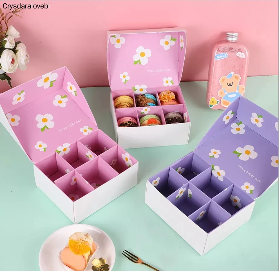 

10pcs 2 Colors 6 Holder Type With Window Macaron Box Chocolate Container Cookie Box 12*11*5.2cm