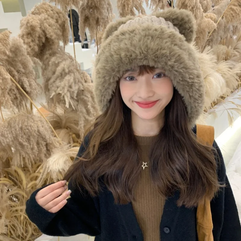 Зимние шапки для женщин вязаная шапка из искусственного меха плотная теплая с