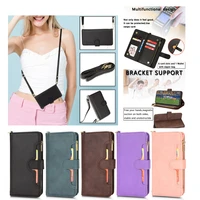 lanyard shoulder rope leather case for iphone 14 13 12 11 promax xr xs 7 8 plus se2 flip zipper wallet full cover card slot
