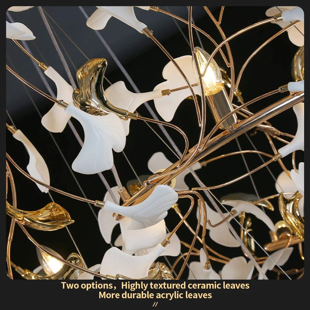 Роскошные современные большие листья гинкго подвесные лестницы люстры для зала