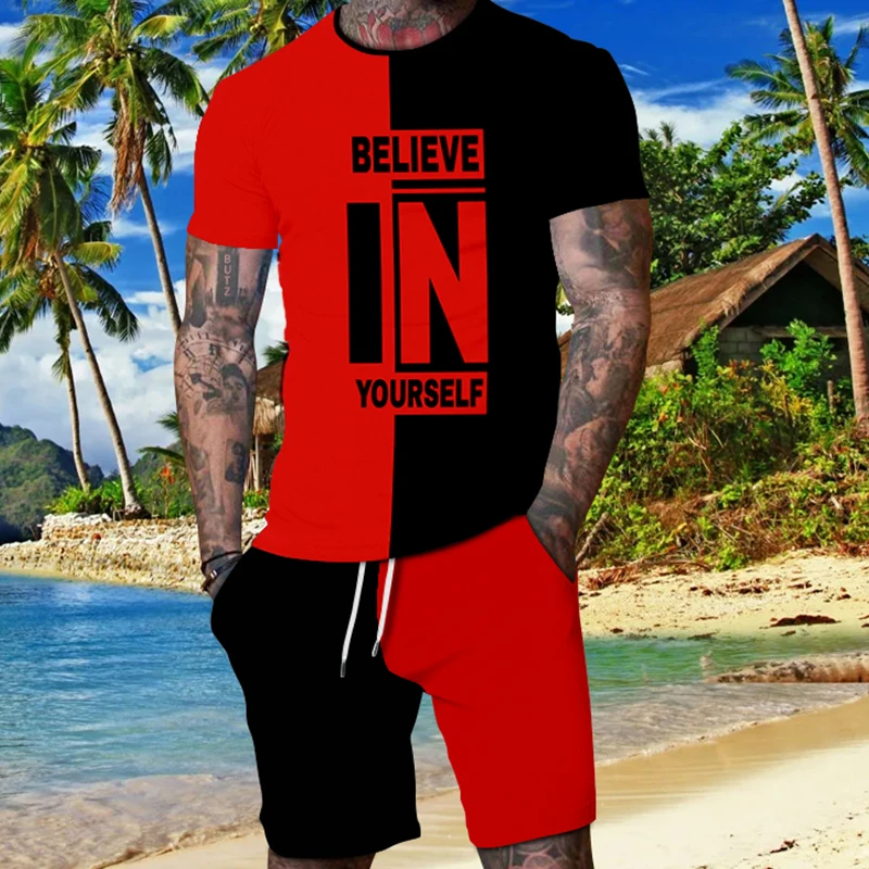 

Men's T-shirt Set Summer Short Tracksuit Men Sets 2 Piece Oversized Clothes T-shirts Shorts Suits Casual Jogging Man Outfits Set